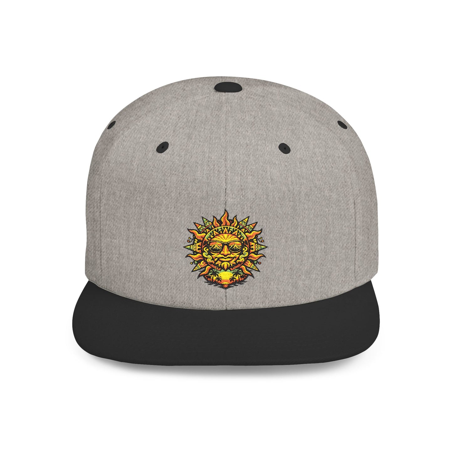 Sunburst Smile Flat Bill Snapback Hat – Retro Sunny Face Embroidered Cap