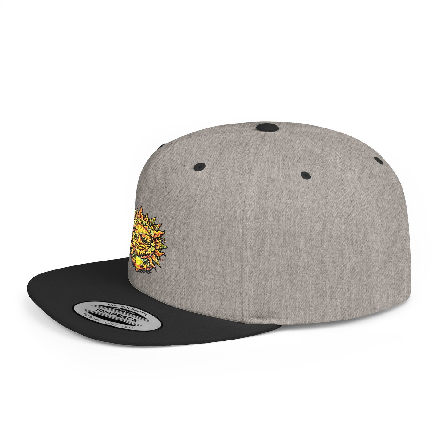 Sunburst Smile Flat Bill Snapback Hat – Retro Sunny Face Embroidered Cap