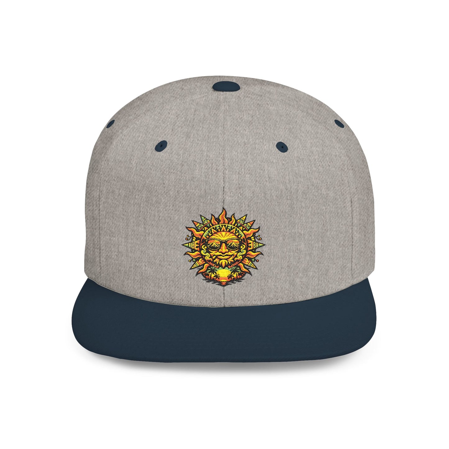 Sunburst Smile Flat Bill Snapback Hat – Retro Sunny Face Embroidered Cap