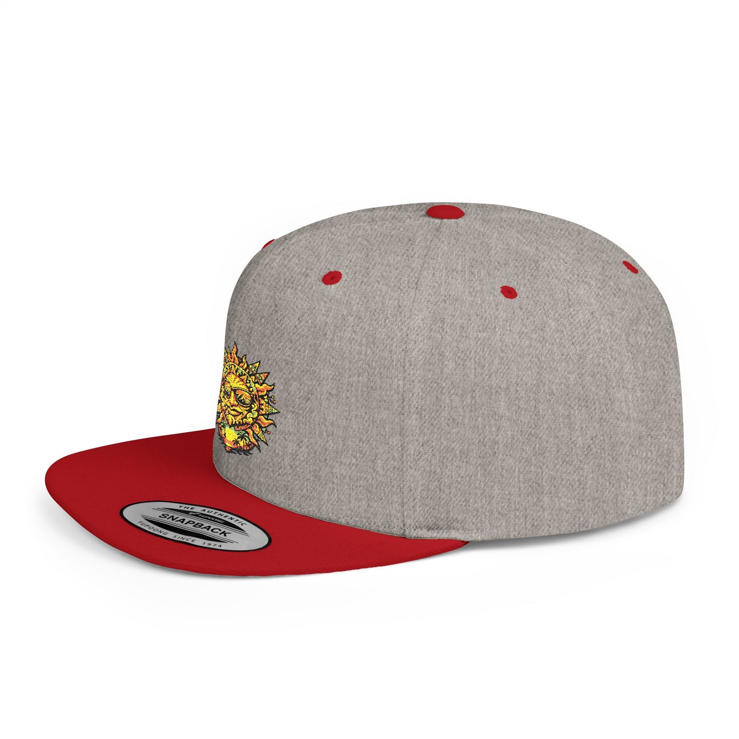 Sunburst Smile Flat Bill Snapback Hat – Retro Sunny Face Embroidered Cap