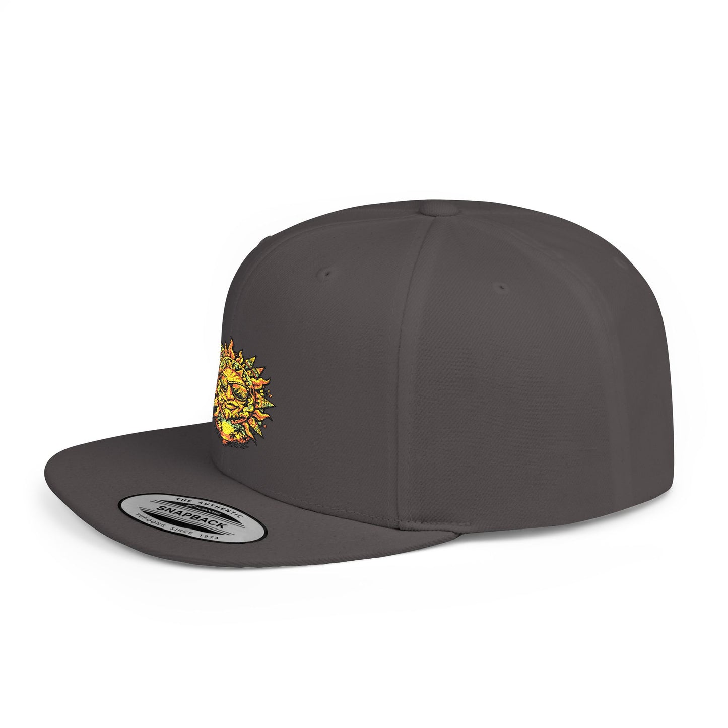 Sunburst Smile Flat Bill Snapback Hat – Retro Sunny Face Embroidered Cap