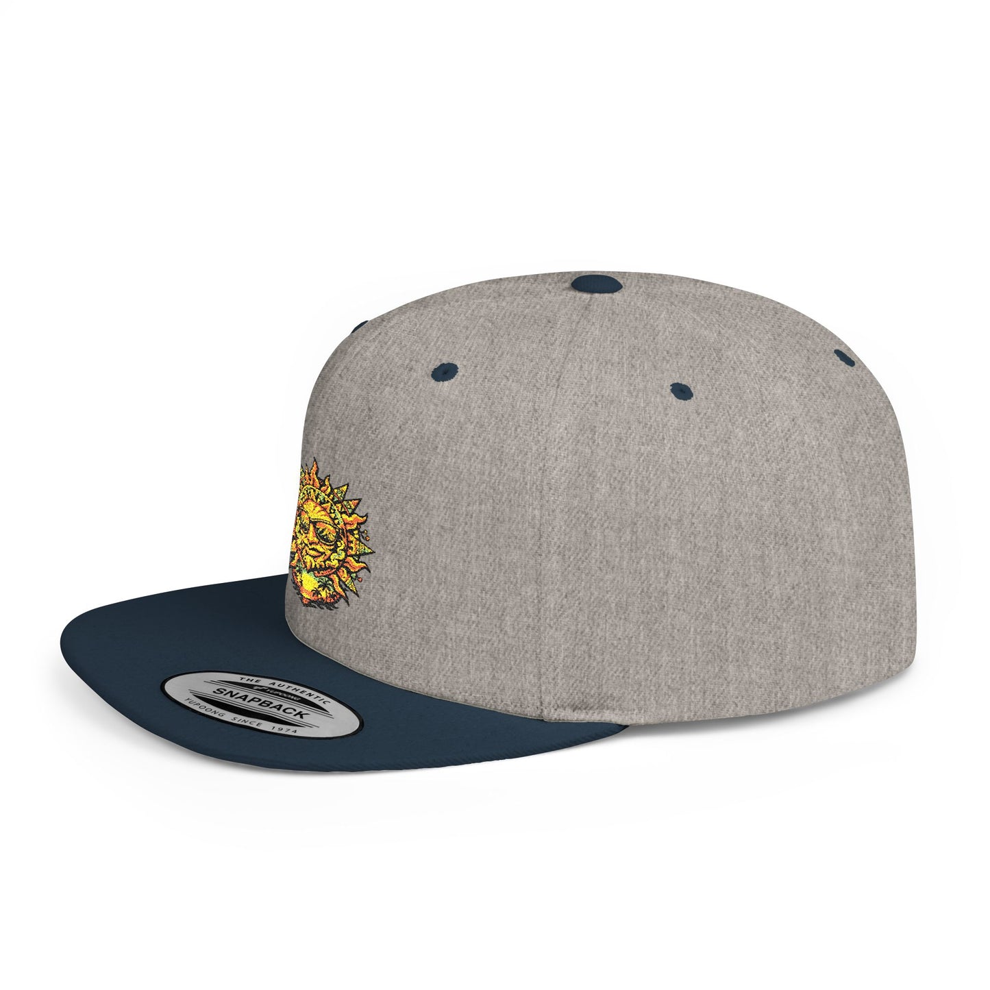 Sunburst Smile Flat Bill Snapback Hat – Retro Sunny Face Embroidered Cap