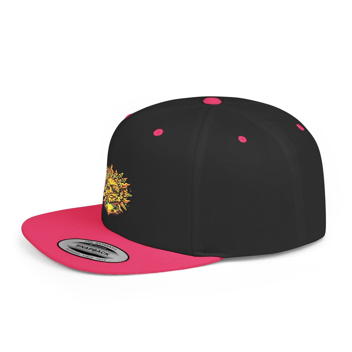 Sunburst Smile Flat Bill Snapback Hat – Retro Sunny Face Embroidered Cap