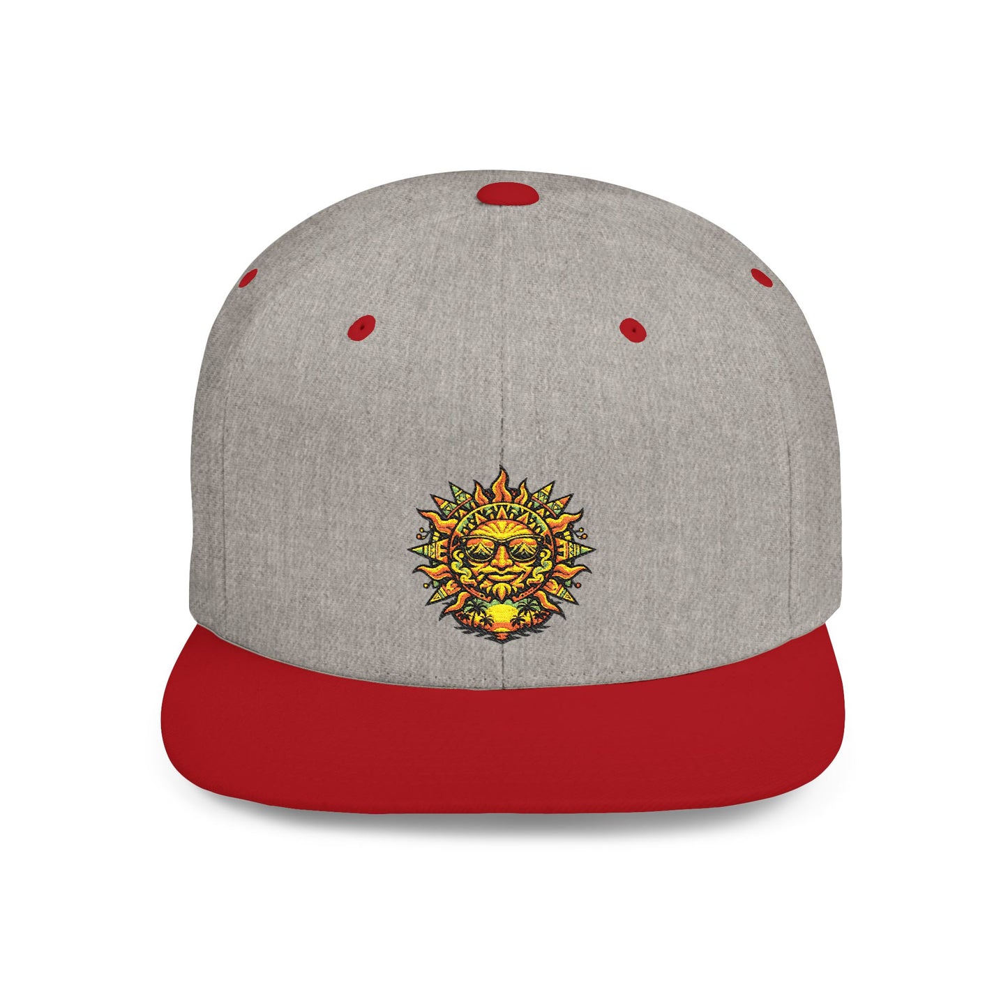 Sunburst Smile Flat Bill Snapback Hat – Retro Sunny Face Embroidered Cap